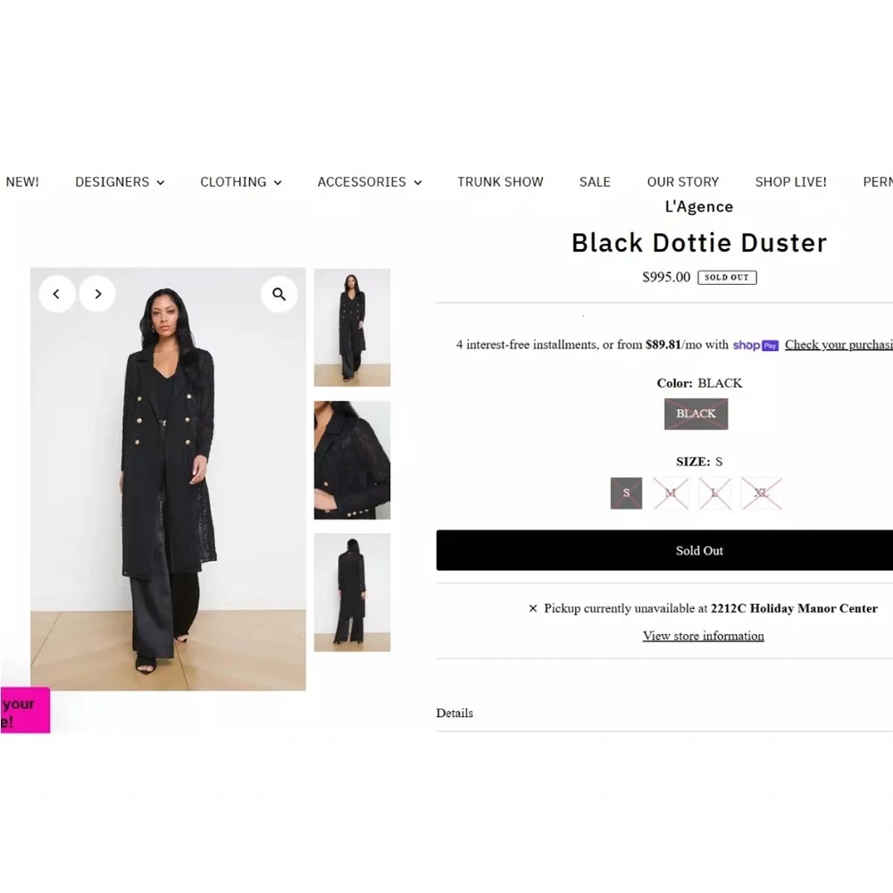 NWT L'Agence Dottie Lace Trench Duster Summer Topper Coat in Black sz M
$995 - Picture 7 of 7